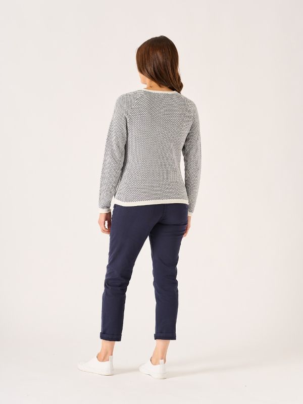 Navy Textured Crew Neck  Jumper - Barbow