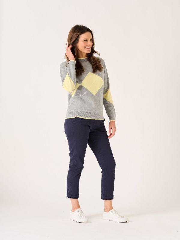 Caldew Argyle Grey and Yellow Jumper