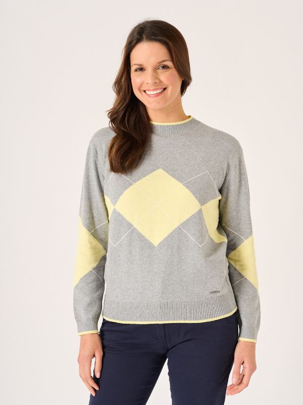Caldew Argyle Grey and Yellow Jumper