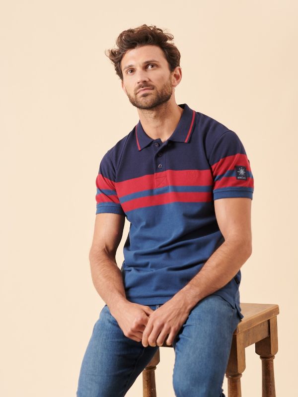 Canova Short Sleeve Navy and Red Polo Shirt 