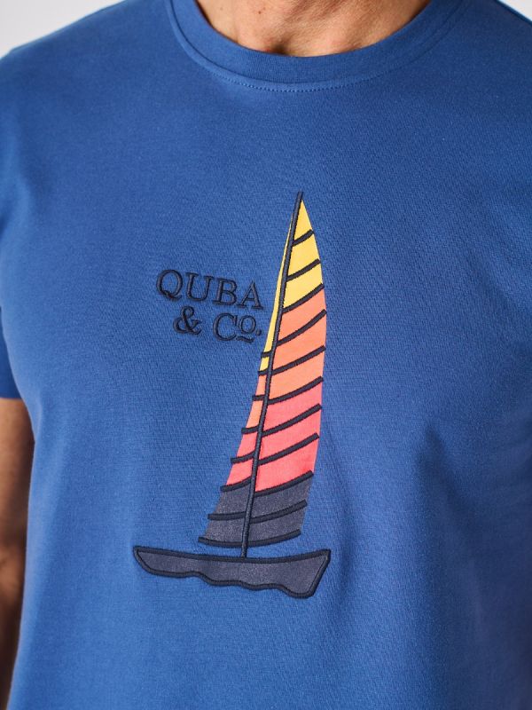 Blue Quba and Co Boat Print T-Shirt - Collum