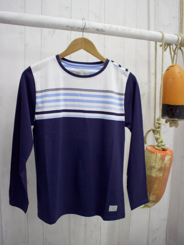 Gelt Navy and White Colour Block Long Sleeve T-Shirt 