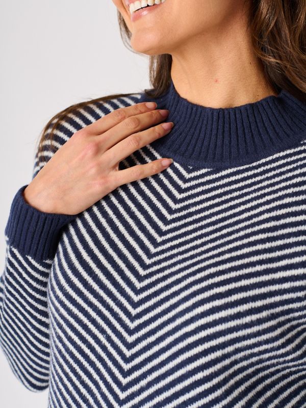 Navy and White Striped Knitted Jumper - Goldcrest 