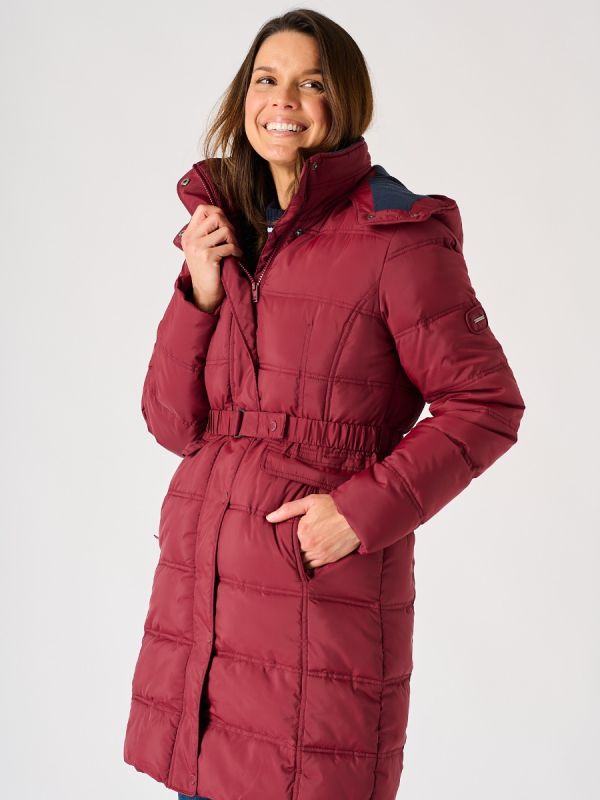 Cherry Red Fleece Lined Belted Puffer Coat - Hagfors