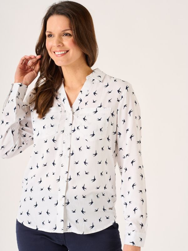 White Swallow Print Shirt - Isla