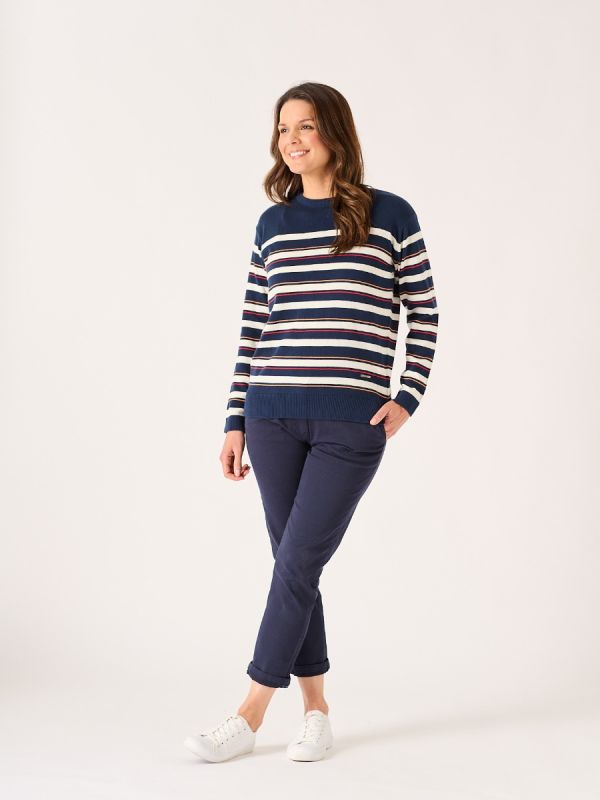 Navy Striped Button Back Jumper - Leet