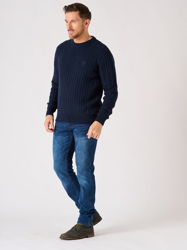 Dark Navy Lifestyle Cable Knit Jumper - Morrel