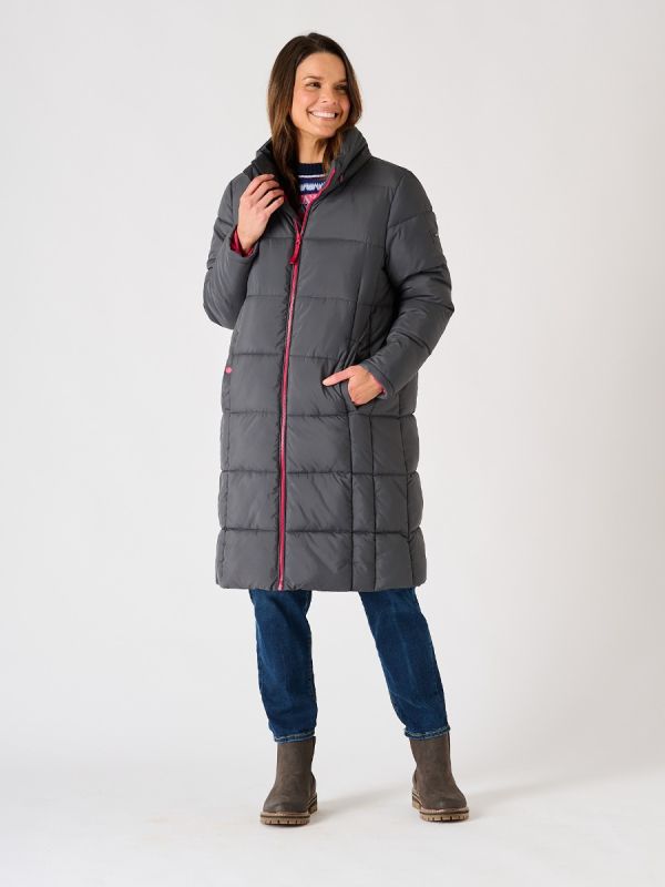Grey Longline Contrast Zip Padded Jacket - Orebro       