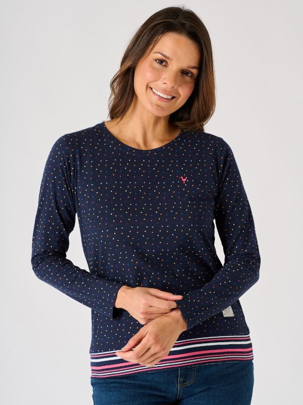 Navy Long Sleeved Layered T-Shirt With Multicoloured Spot Design - Petrel 