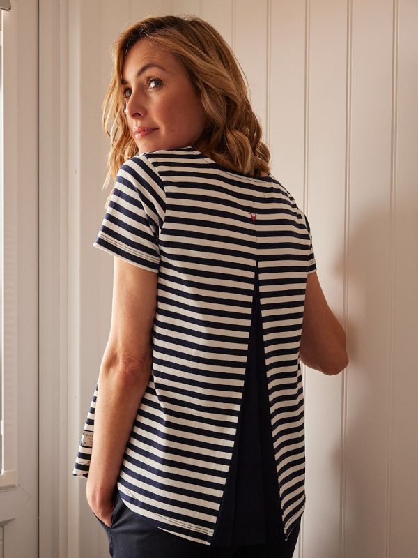 Snelson Navy and White Striped Pleated T-Shirt