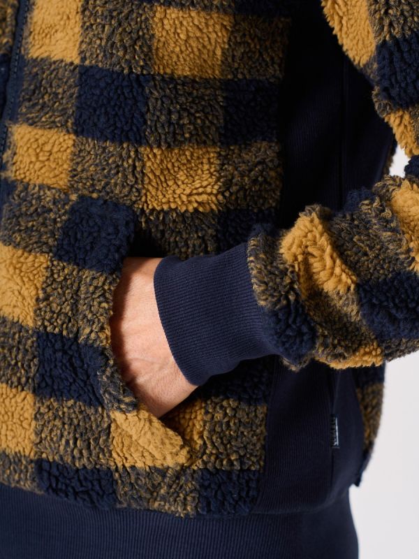 Navy and Ochre Lifestyle Zip Through Borg Jacket - sion 