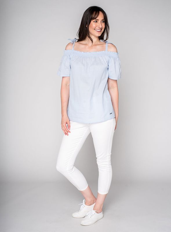 Skylar Woven Bardot Top - Chambray