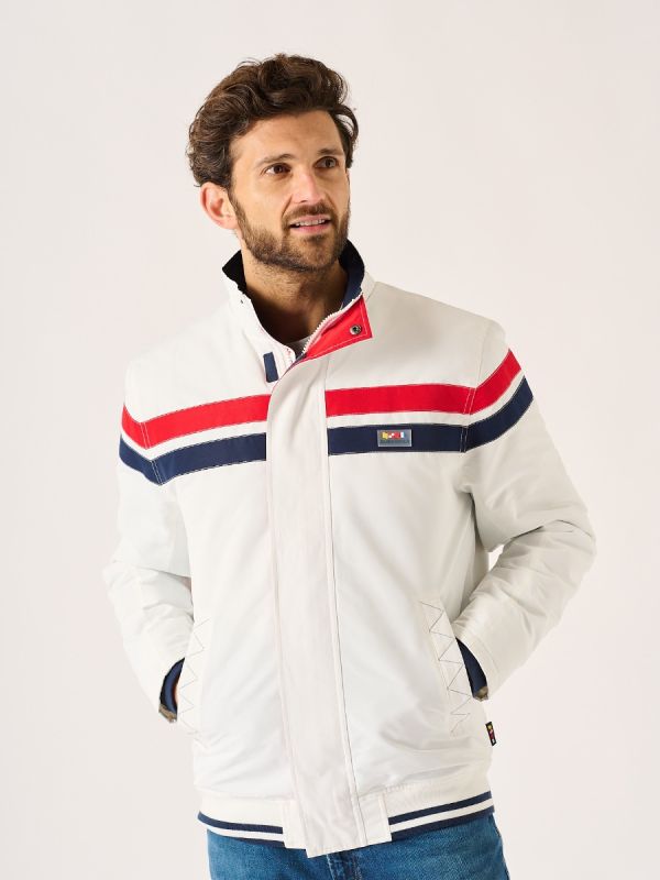 White Striped X-Series Bomber Jacket - Yakano