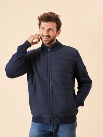 navy, knit, jacket, coat, fleece, zip through, zip up, ribbed, autumn, winter, mens