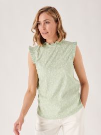 green, pale, light, summer, top, vest, blouse, pattern, sea print, bright, woven, ladies top, ladies, light green, seafoam green