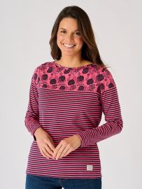 Navy and Winter Berry Long Sleeve Striped Nautical Theme T-Shirt - Mallard
