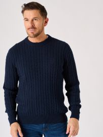 Dark Navy Lifestyle Cable Knit Jumper - Morrel