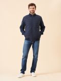 navy, knit, jacket, coat, fleece, zip through, zip up, ribbed, autumn, winter, mens